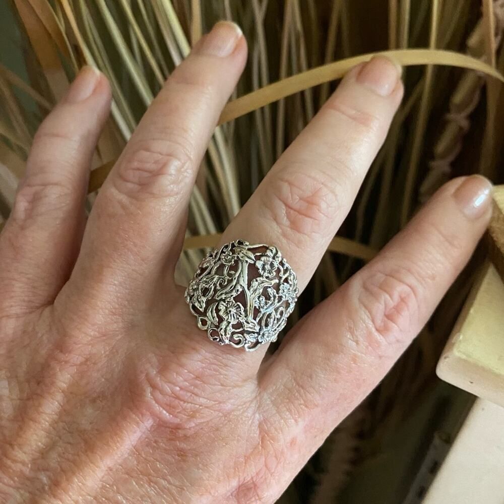 Plumeria Sterling Silver Ring Floral Ring Boho Ring